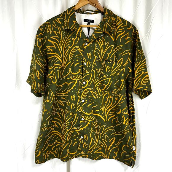 Ted Baker Viktor Dark Green Floral Short Sleeve Button Down Men's 6 (US XXL) NWT - Picture 2 of 9